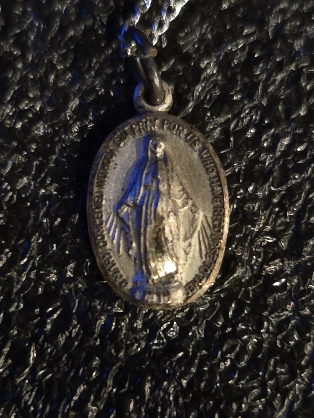Vintage Hayward Sterling Silver Miraculous Medal Necklace Religious Pendant